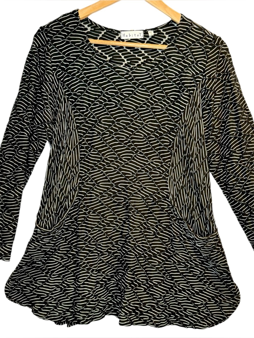 Habitat Stretchy textured Knit Tunic Top black/white‎ Medium Boho